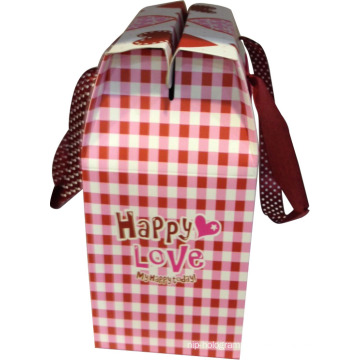 Paper Bag with Red Pane Printing and Handle and Logo